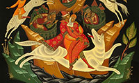 Natalya Kozlova. "Contes populaires russes" Série de panneaux de vernis, Palekh. "Ivan Tsarevich et l’oiseau de feu". 2008 - 2011